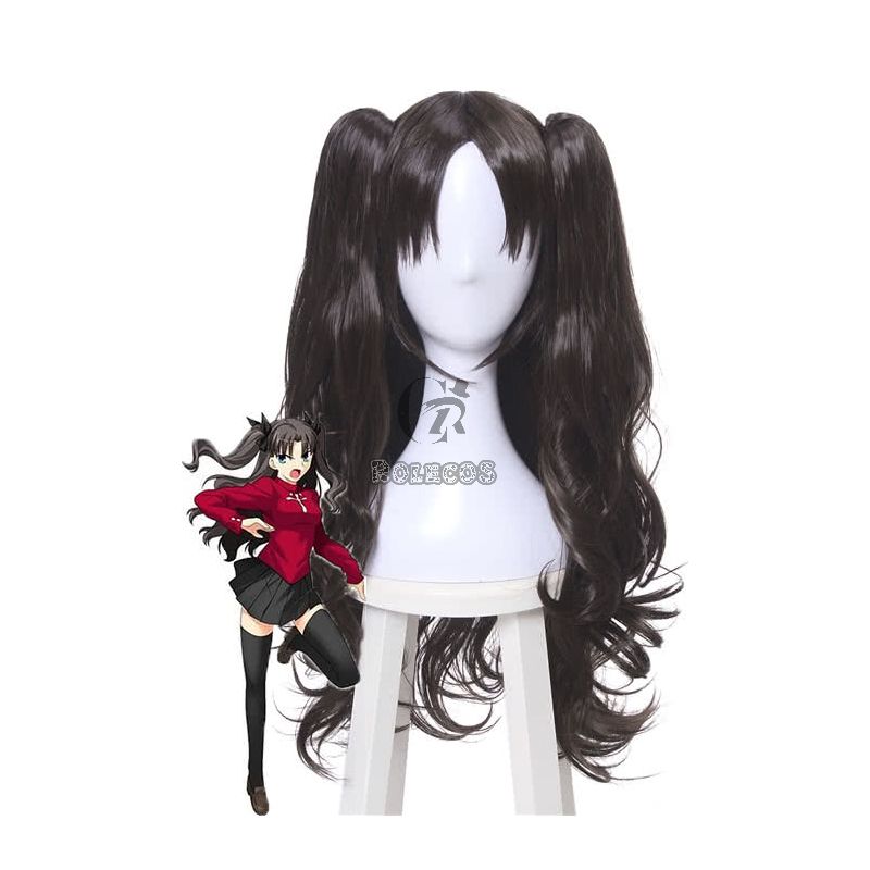 Fate Grand Order Tohsaka Rin Black Brown Long Curly Game Cosplay Wigs 
