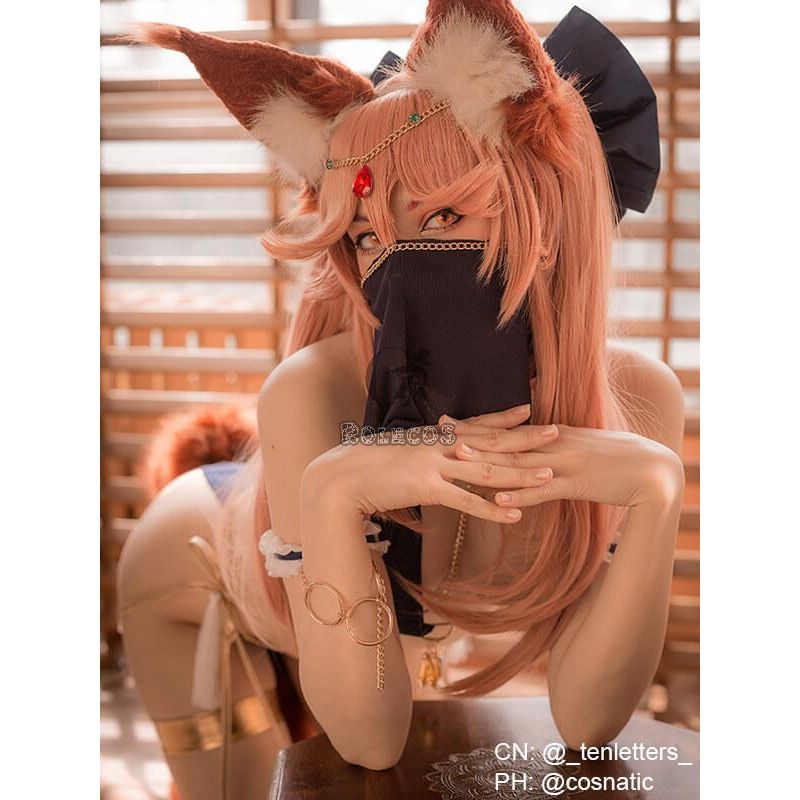 Fate/Grand Order Tamamo-no-Mae Long Peach  Synthetic Anime Cosplay Wigs