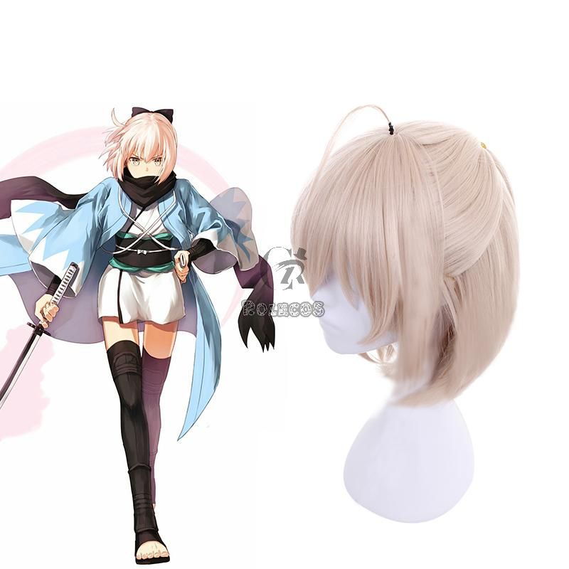 FateGrand Order Okita Souji Saber Blonde Medium Length Cosplay Wigs