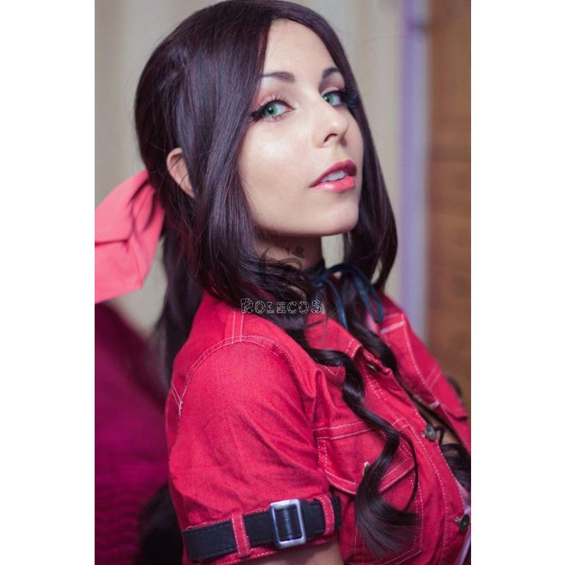 Game Final Fantasy VII Aerith Gainsborough Cosplay Wigs Brown Long Curly Cosplay Wig