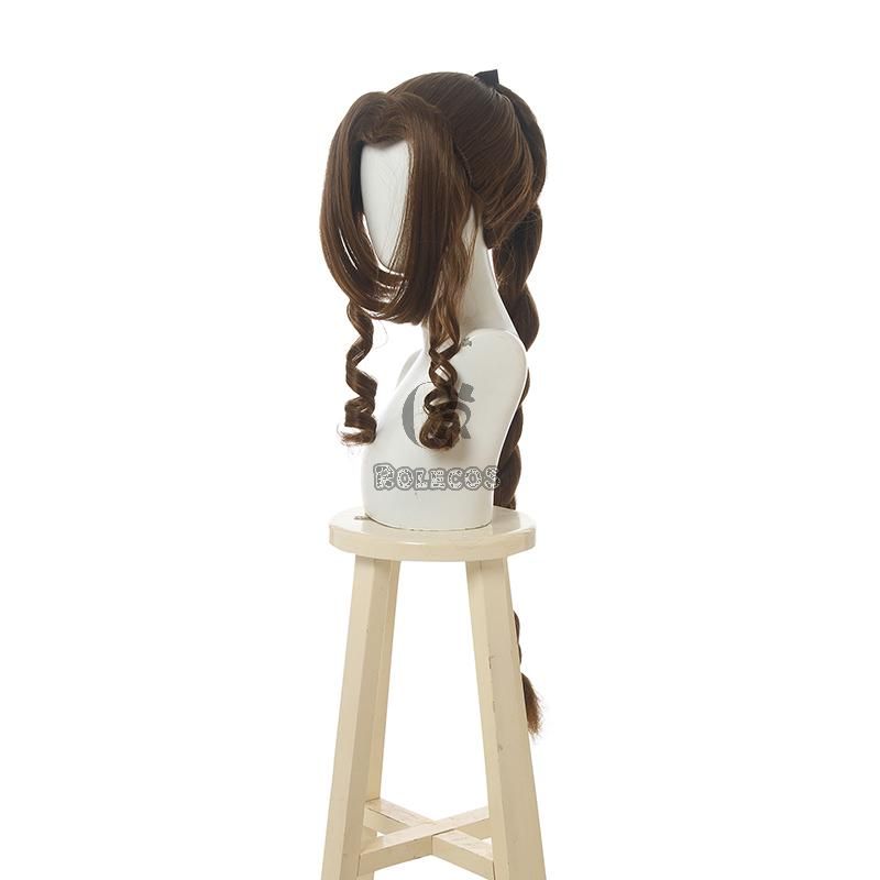 Game Final Fantasy VII Aerith Gainsborough Cosplay Wigs Brown Long Curly Cosplay Wig