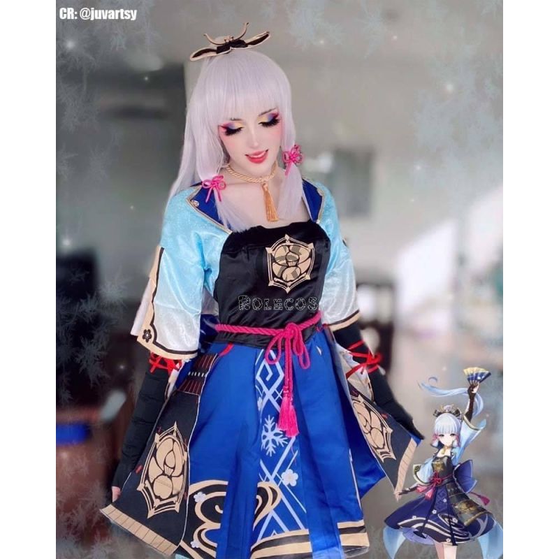 Game Genshin Impact Ayaka Gray Mixed Blue Long Ponytail Cosplay Wigs