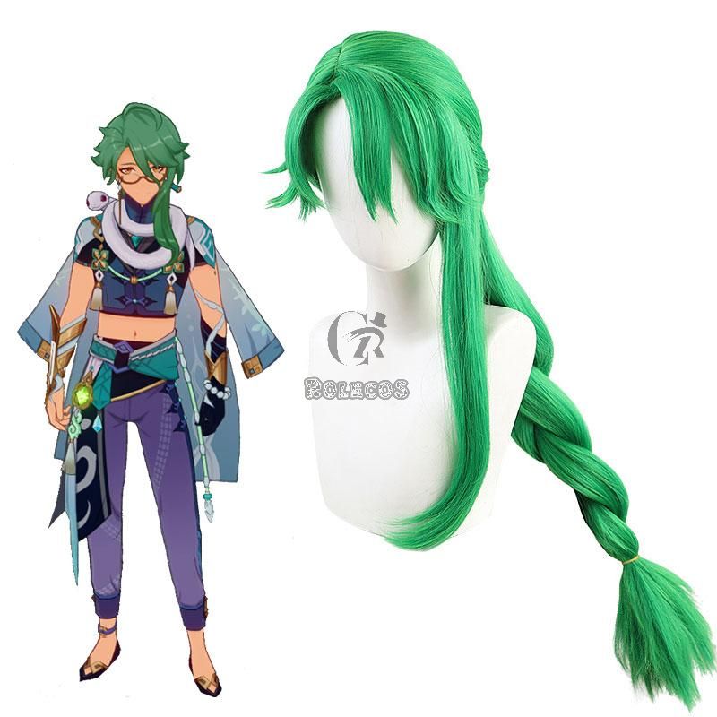 Game Genshin Impact Baizhu Green Weave Long Cosplay Wigs