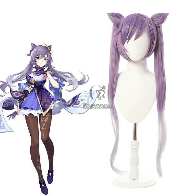 Game Genshin Impact Keqing Mixed Purple Ponytail Cosplay Wigs