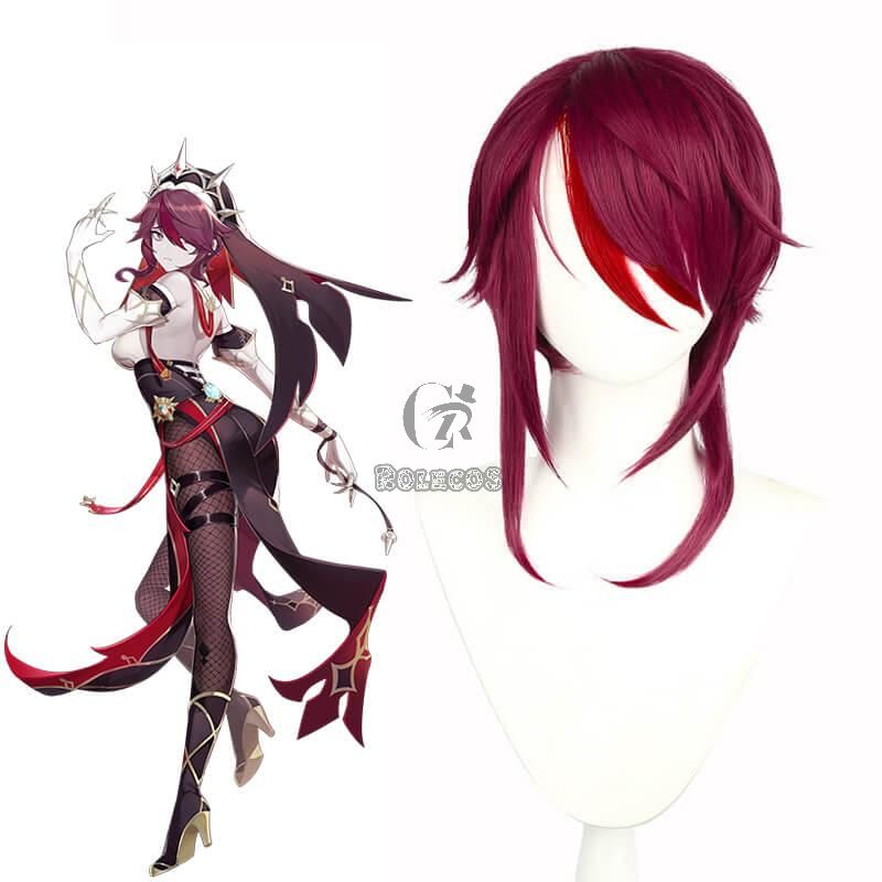 Game Genshin Impact Rosaria Wine Red Short Cosplay Wigs