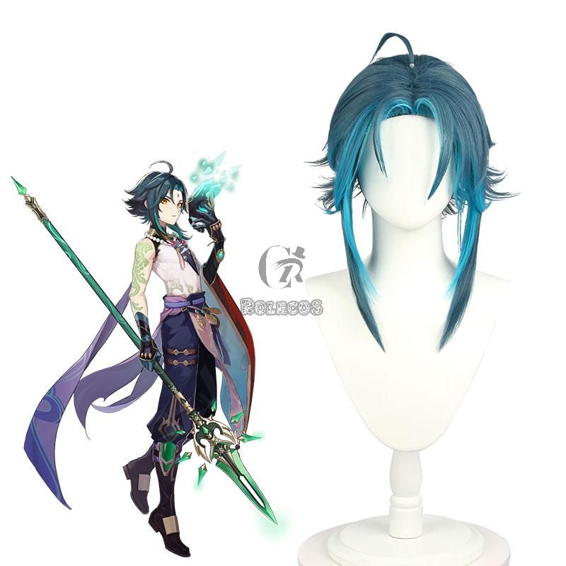 Game Genshin Impact Xiao Blue Mixed Cosplay Wigs 