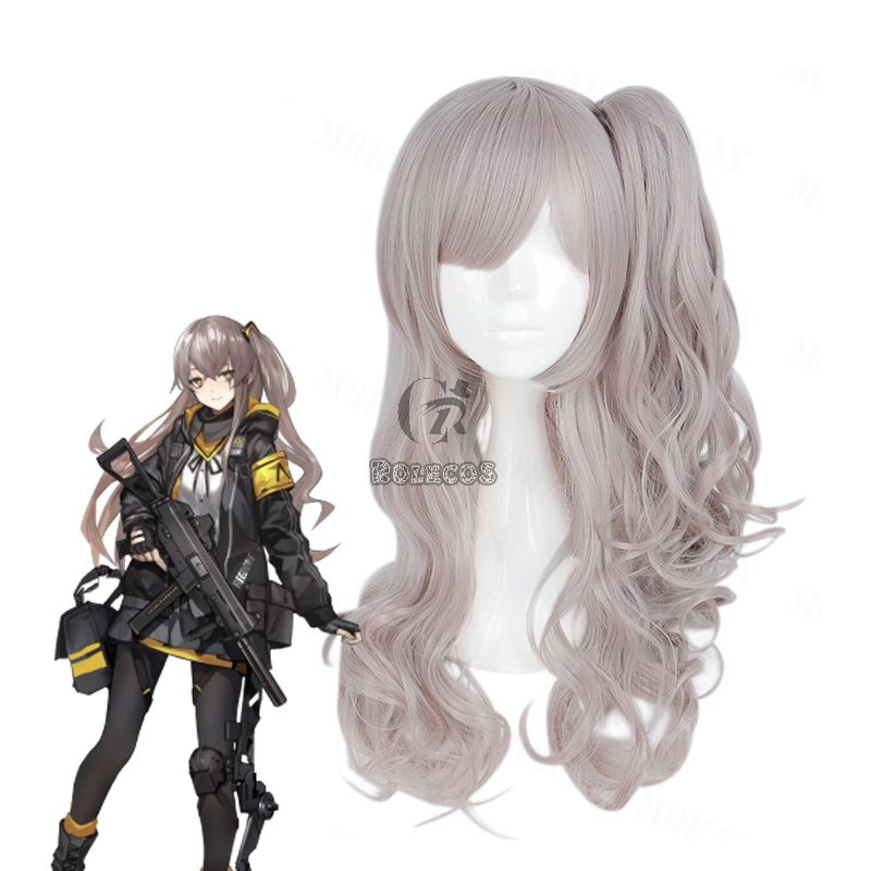 Game Girls Frontline UMP45UMP9 Brown Ponytail Linen Curls Cosplay Wigs