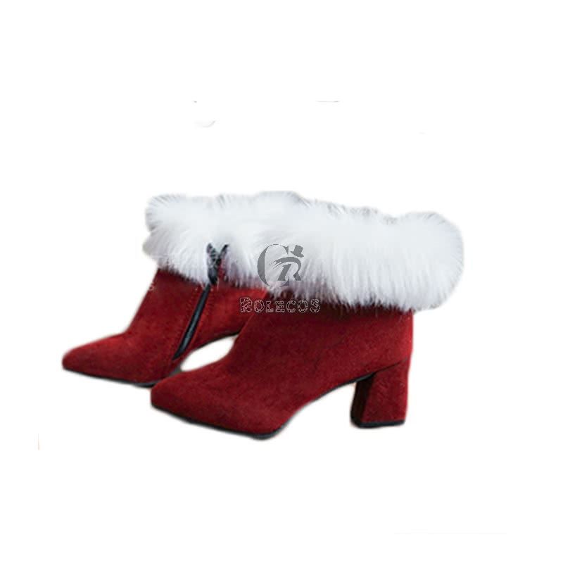 Game LOL Christmas Jinx Red Cosplay Shoes 