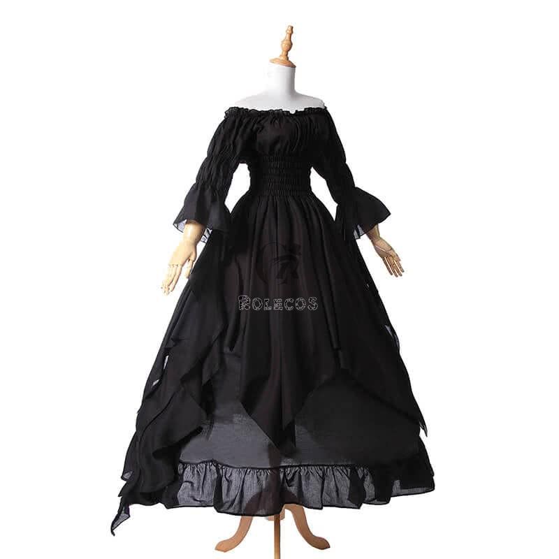 Women Renaissance Victorian Medieval Black Long Vintage Dress