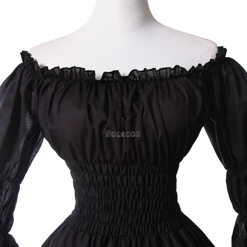 Women Renaissance Victorian Medieval Black Long Vintage Dress