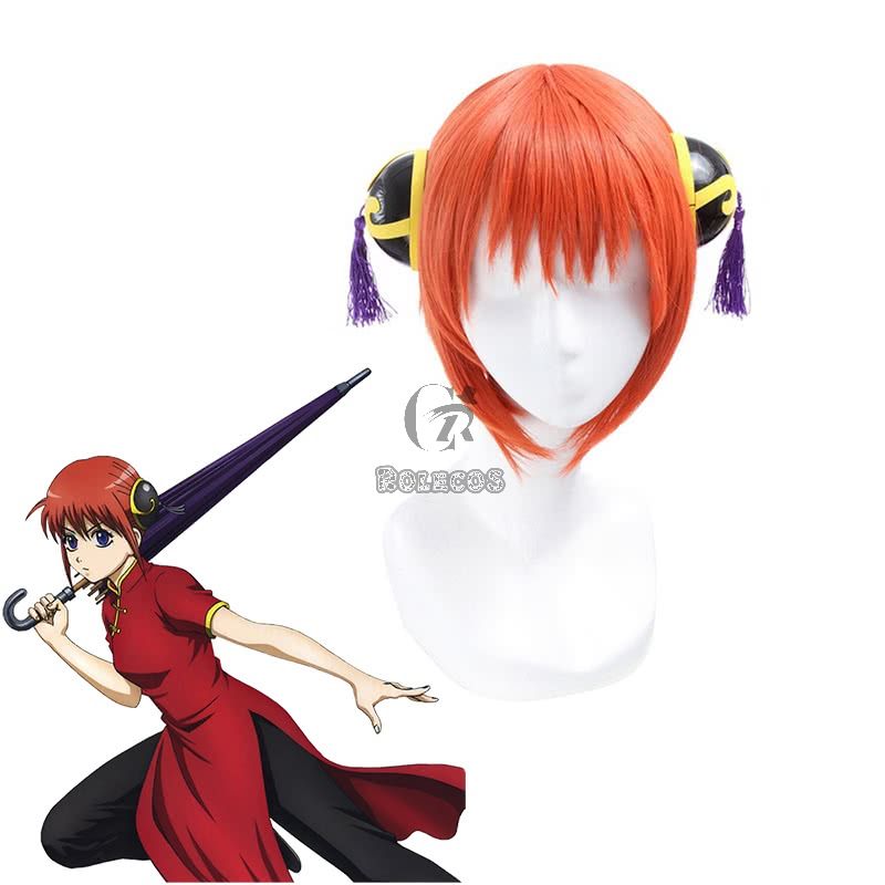 Gintama Kagura 30CM Orange Anime Cosplay Wig 