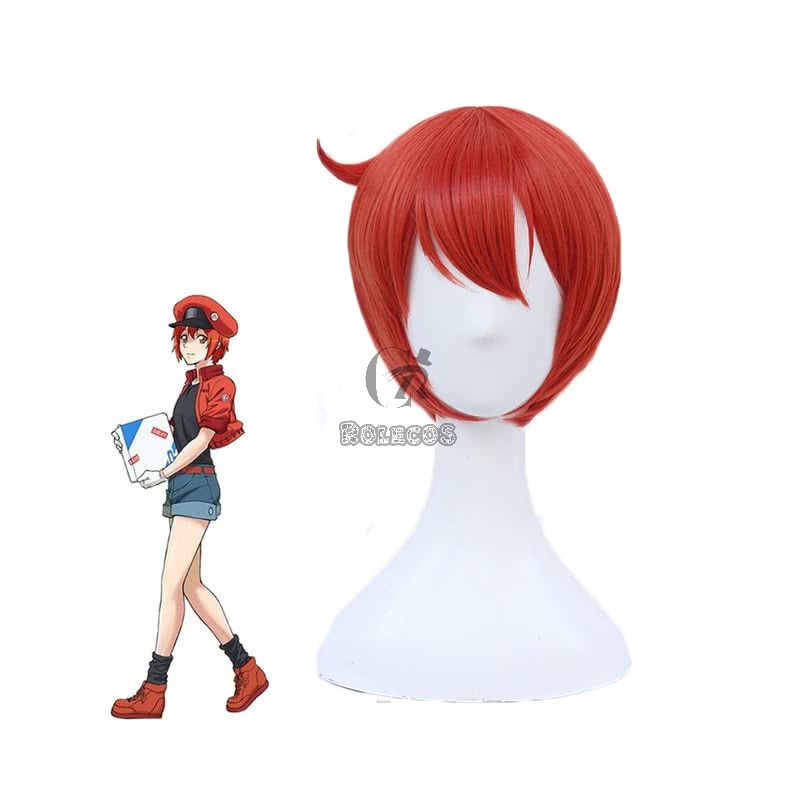 Hataraku Saibou AE3803  Red Blood Cell Short Orange Cosplay Wigs