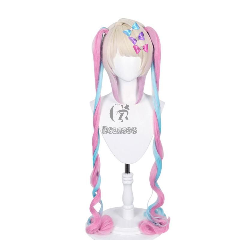 Hololive NEEDY GIRL OVERDOSE KAngel Long Pink Mixed Blue Cosplay Wigs
