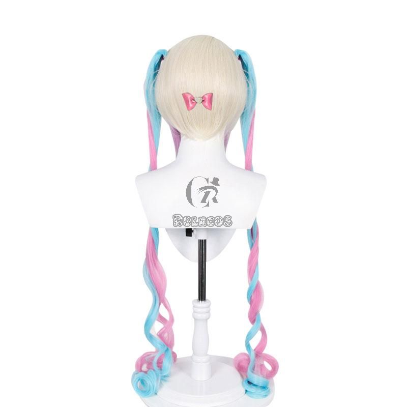 Hololive NEEDY GIRL OVERDOSE KAngel Long Pink Mixed Blue Cosplay Wigs