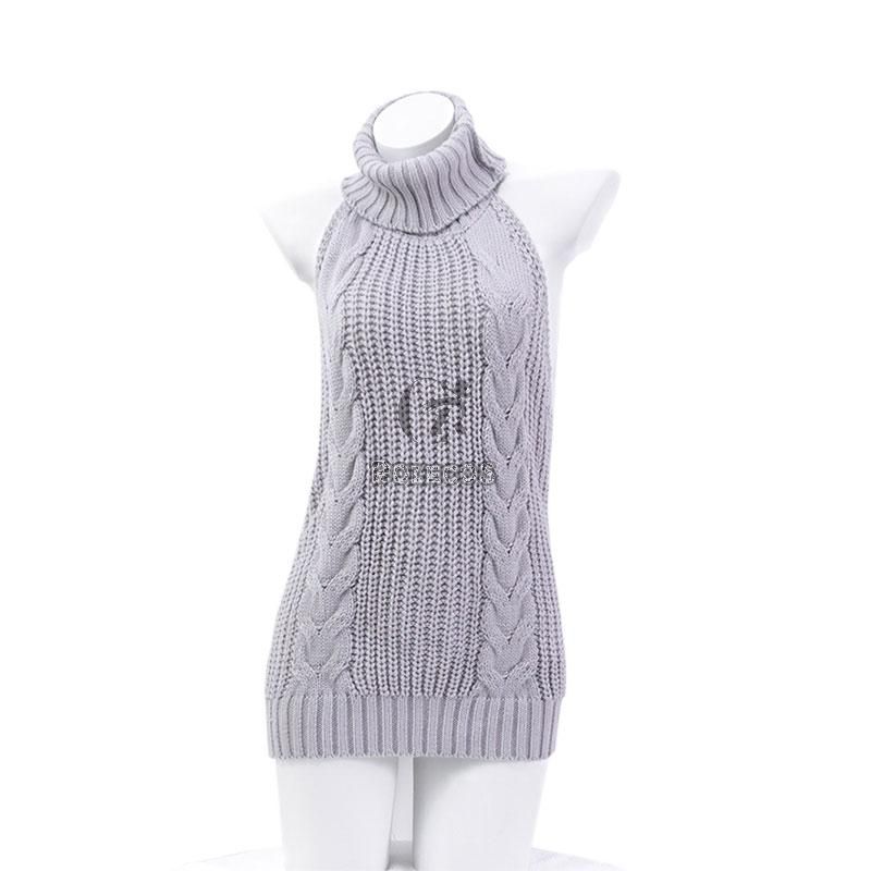 Japanese Grey Backless Sweater Sexy Cosplay Costume