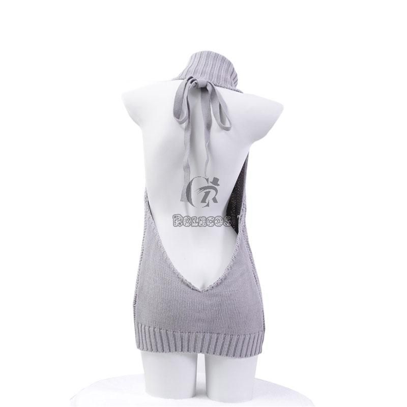 Japanese Grey Backless Sweater Sexy Cosplay Costume