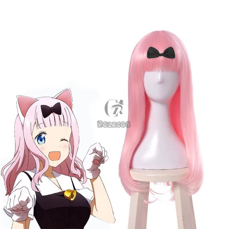 Kaguya-sama wa Kokurasetai Tensai-tachi no Renai Zunousen Chika Fujiwara Pink Long Cospaly Wigs 