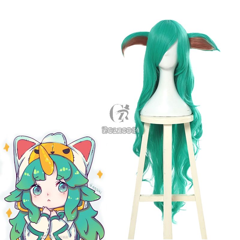 League Of Legends LOL Soraka Green Long Curly Game Cosplay Woman Wigs