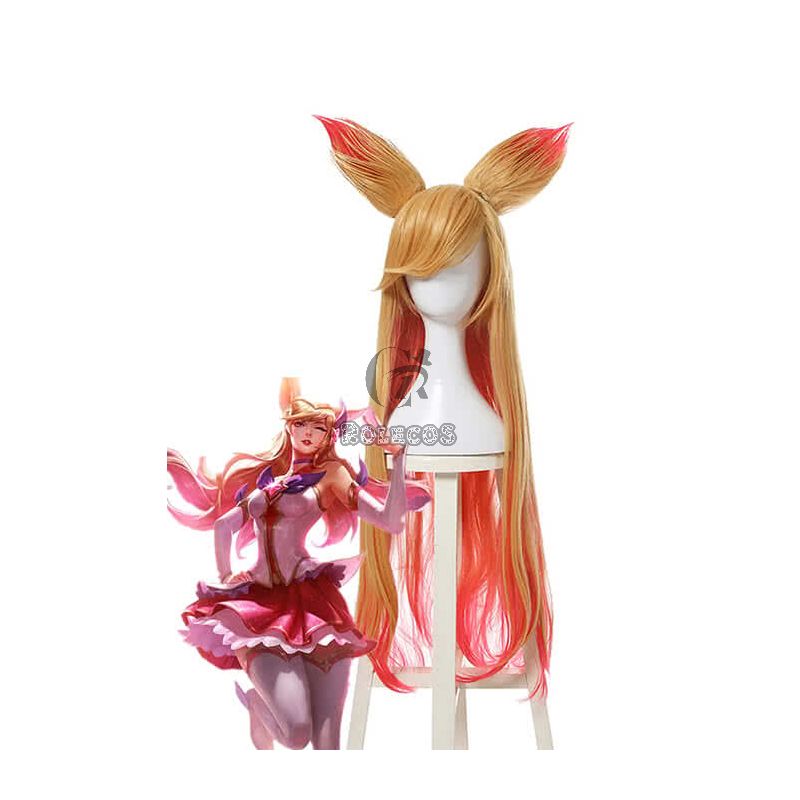League Of Legends the Nine-Tailed Fox Ahri Long Yellow Mixed Pink Cosplay Wigs