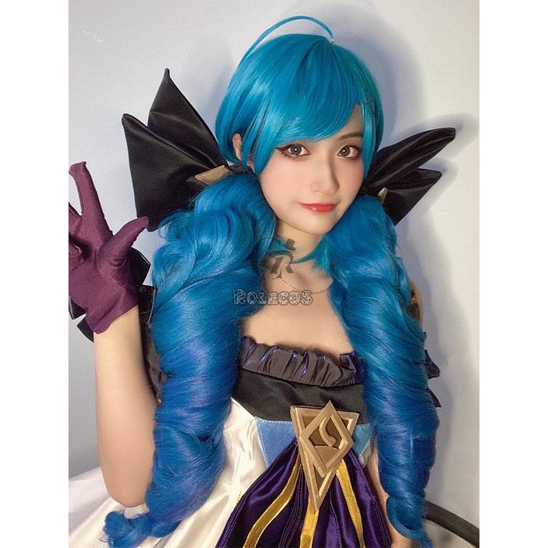 LOL Gwen Blue Gradient Ponytail  Wavy Long Cosplay Wigs