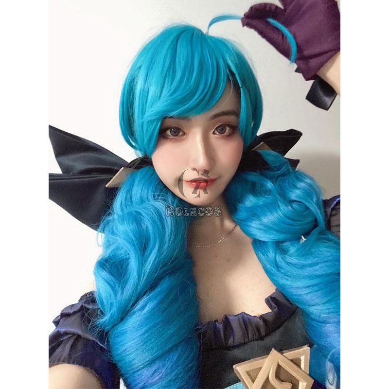 LOL Gwen Blue Gradient Ponytail  Wavy Long Cosplay Wigs