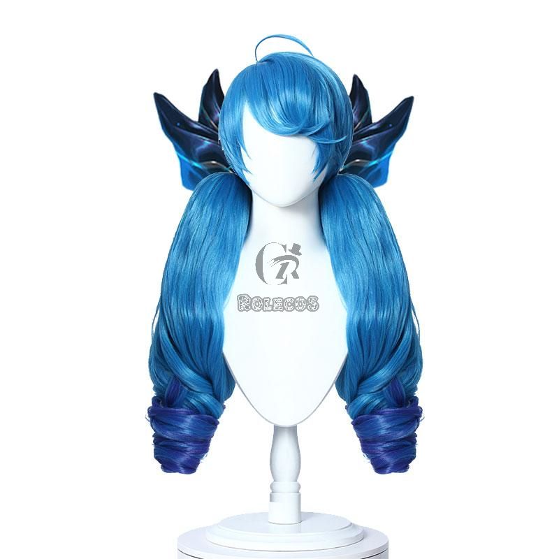 LOL Gwen Blue Gradient Ponytail  Wavy Long Cosplay Wigs