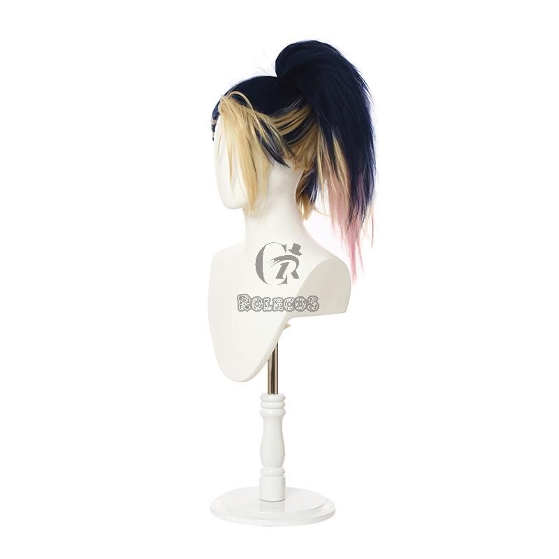 LOL KDA BADDEST Akali  Blue Mixed Yellow Long Cosplay Wigs