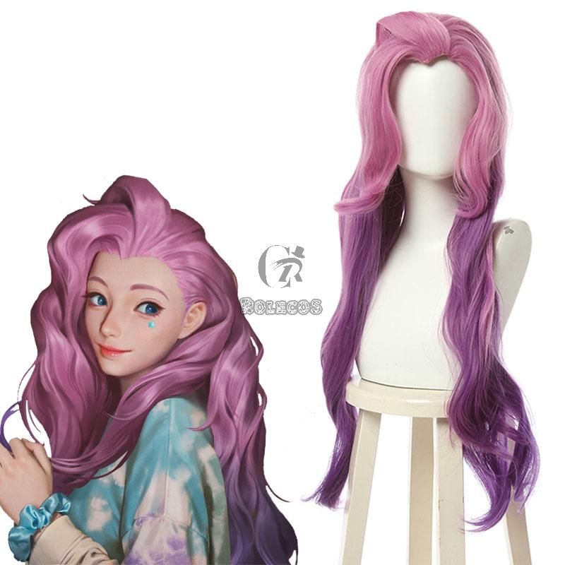 LOL KDA BADDEST Seraphine Pink Mixed Purple Long Cosplay Wigs