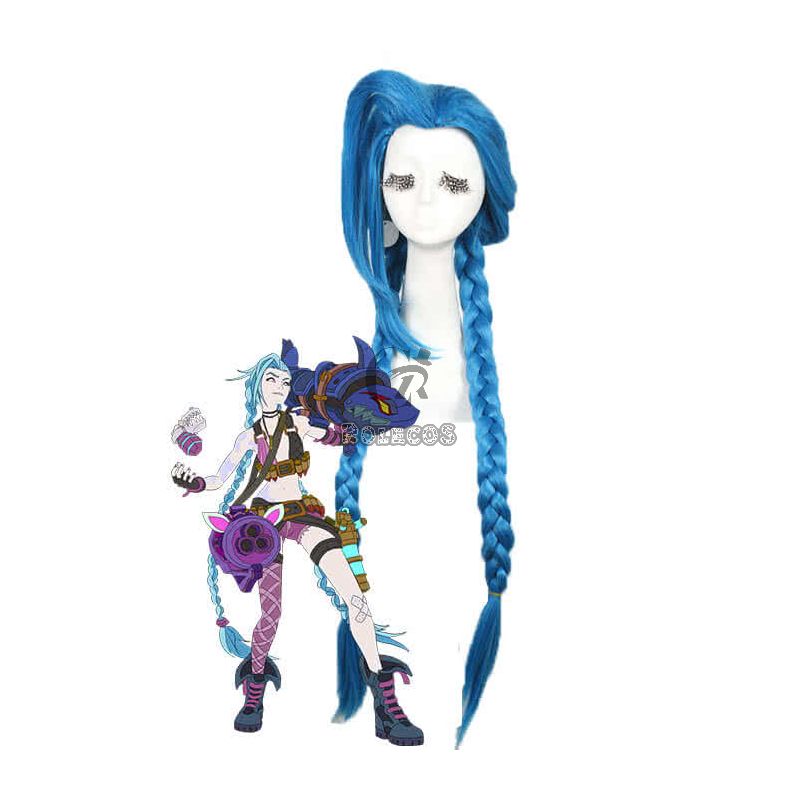 LOL Loose Cannon Jinx Blue Long Cosplay Woman Wigs