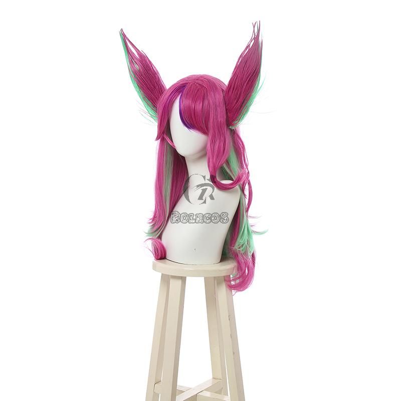 LOL Star Guardian Xayah Pink Mixed Green Long Cosplay Wigs