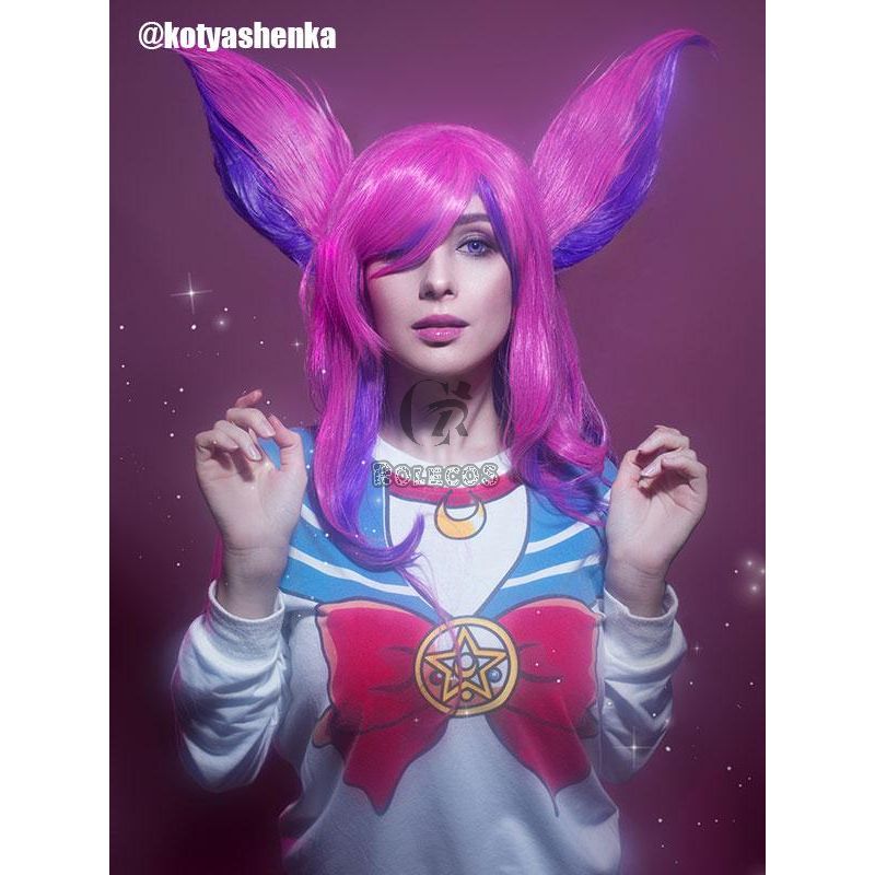 LOL Star Guardian Xayah Pink Mixed Purple Long Cosplay Wigs