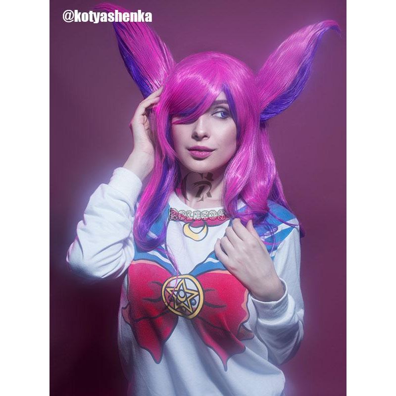 LOL Star Guardian Xayah Pink Mixed Purple Long Cosplay Wigs