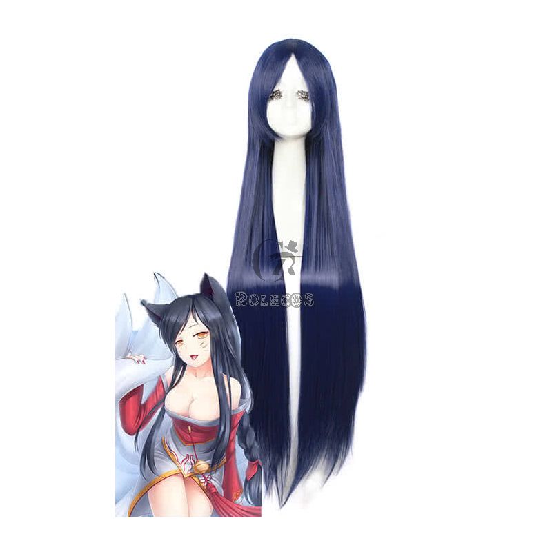 League Of Legends the Nine-Tailed Fox Ahri Long Deep Blue Game Cosplay Woman Wigs
