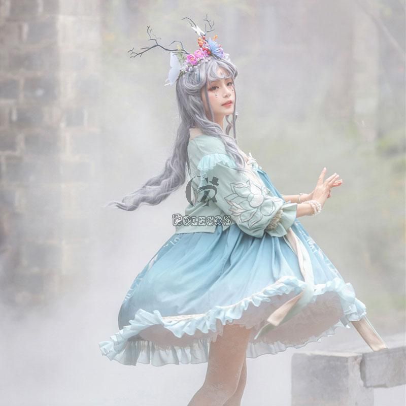Lolita Lotus Green Leaf Dress Cute Girl Cosplay  Costume