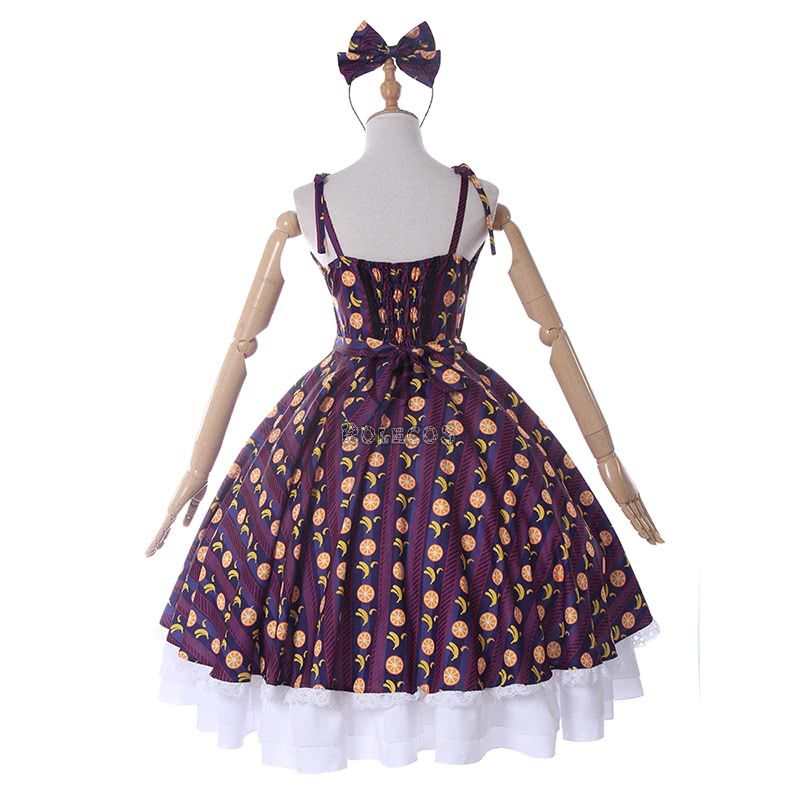 Lolita Summer Strapless Strap Dress Fruit Pattern Lolita C