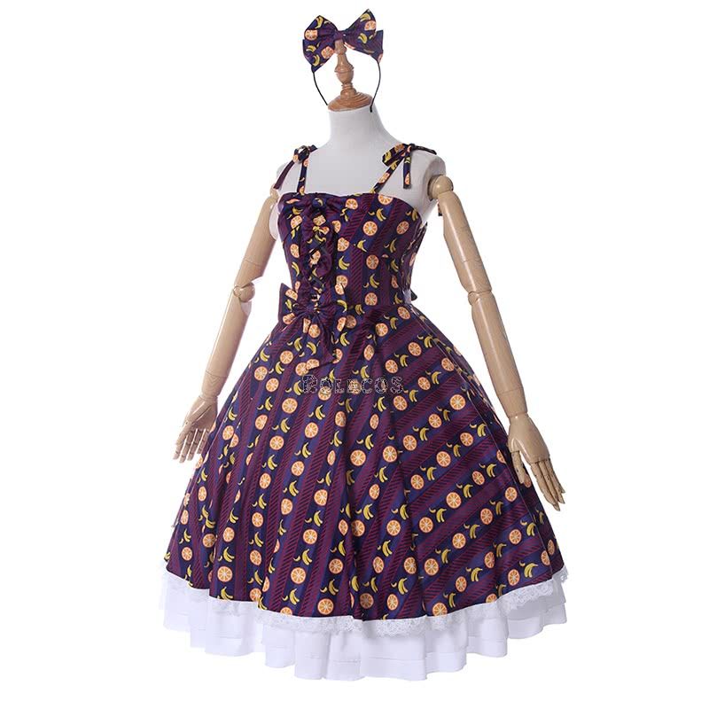 Lolita Summer Strapless Strap Dress Fruit Pattern Lolita Costume