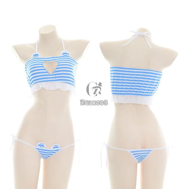Love Hollow Striped Bikini Cosplay Costume
