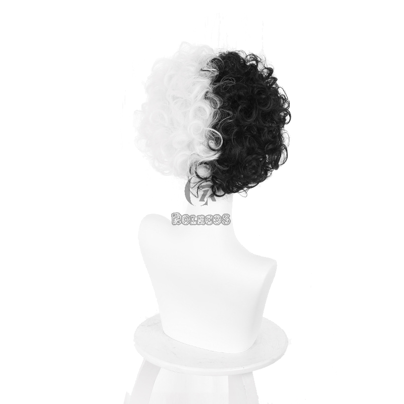 Movie Cruella Cruella de Vil White And Black Wavy Cosplay Wigs