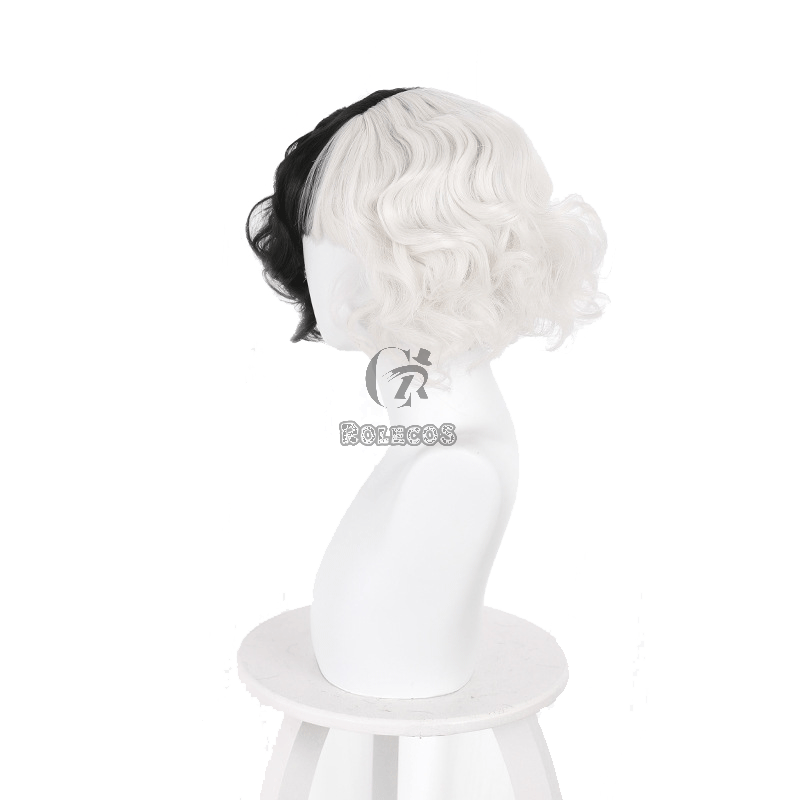 Movie Cruella Cruella de Vil White And Black Wavy Cosplay Wigs