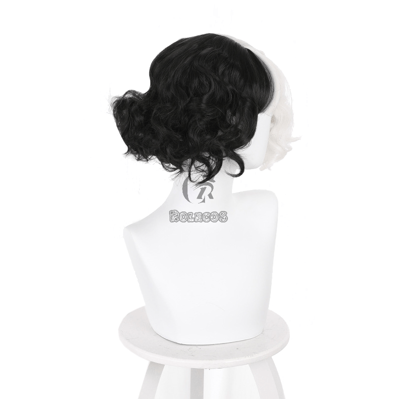 Movie Cruella Cruella de Vil White And Black Wavy Cosplay Wigs