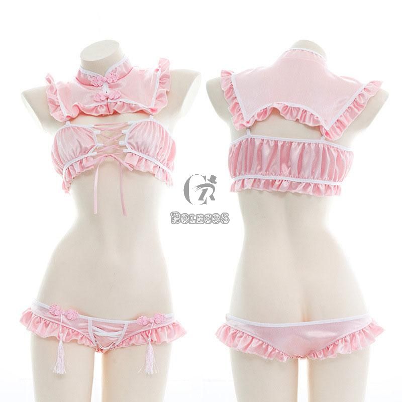 Pink Cheongsam Ruffled Underwear Cosplay Costume
