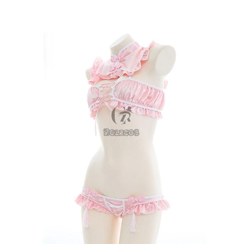 Pink Cheongsam Ruffled Underwear Cosplay Costume