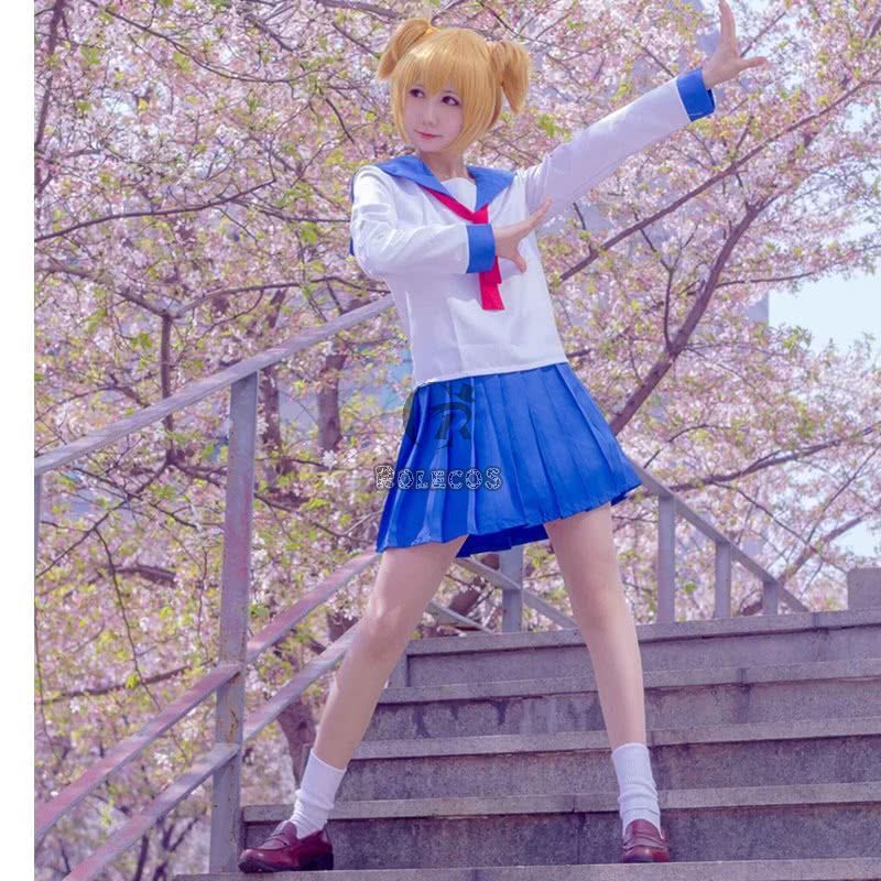 Poputepipikku Pop Team Epic Popuko and Pipimi Blue Uniform Skirt Anime Cosplay Costumes