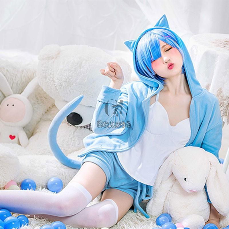 ReZERO -Starting Life in Another World Rem Ram Cat Pajamas 2 Colors Daily Cosplay Costume