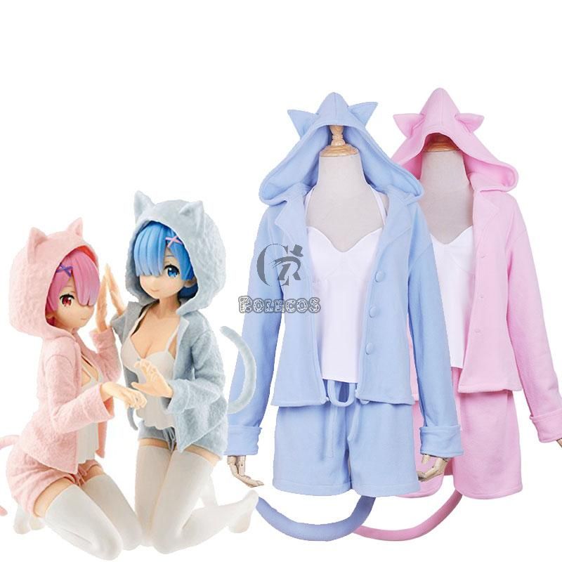 ReZERO -Starting Life in Another World Rem Ram Cat Pajamas 2 Colors Daily Cosplay Costume