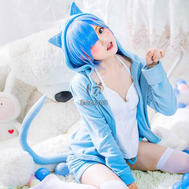 ReZERO -Starting Life in Another World Rem Ram Cat Pajamas 2 Colors Daily Cosplay Costume