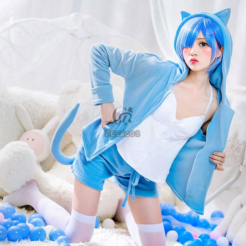 ReZERO -Starting Life in Another World Rem Ram Cat Pajamas 2 Colors Daily Cosplay Costume