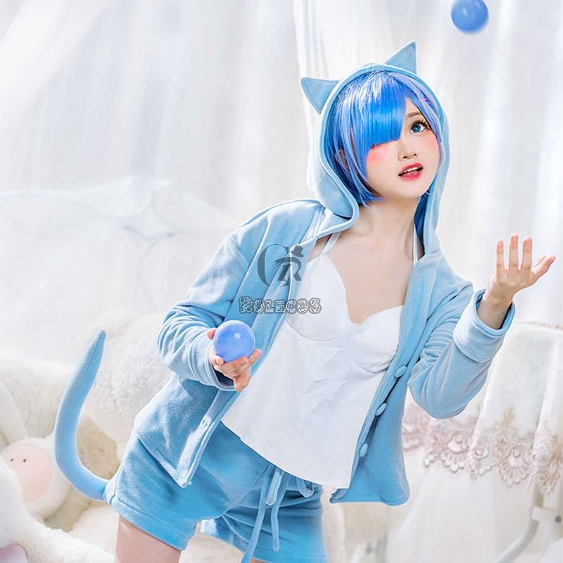ReZERO -Starting Life in Another World Rem Ram Cat Pajamas 2 Colors Daily Cosplay Costume
