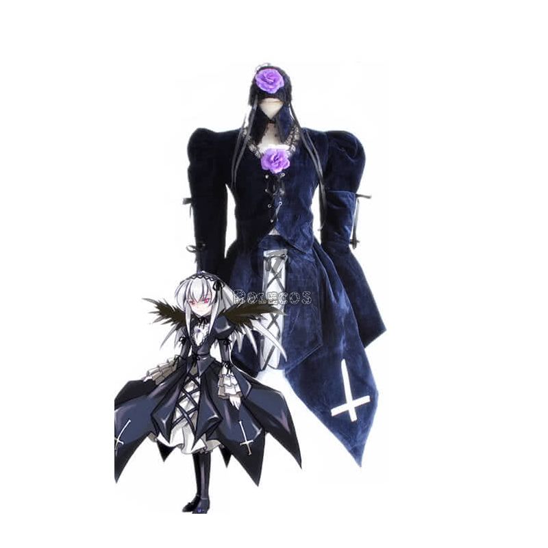 Rozen Maiden Suigintou Lolita Dark Blue Dress Cosplay Costumes 