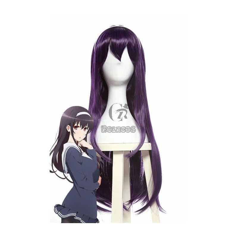 Saenai Heroine no Sodatekata Utaha Kasumigaoka Black Purple Long Straight Women Cosplay Wigs 